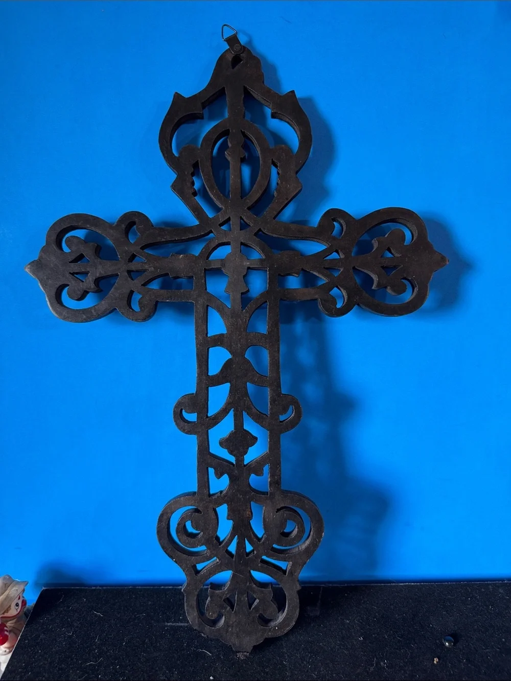 Ornate wood Wall Cross in Black - Decorative Home Wall Decor